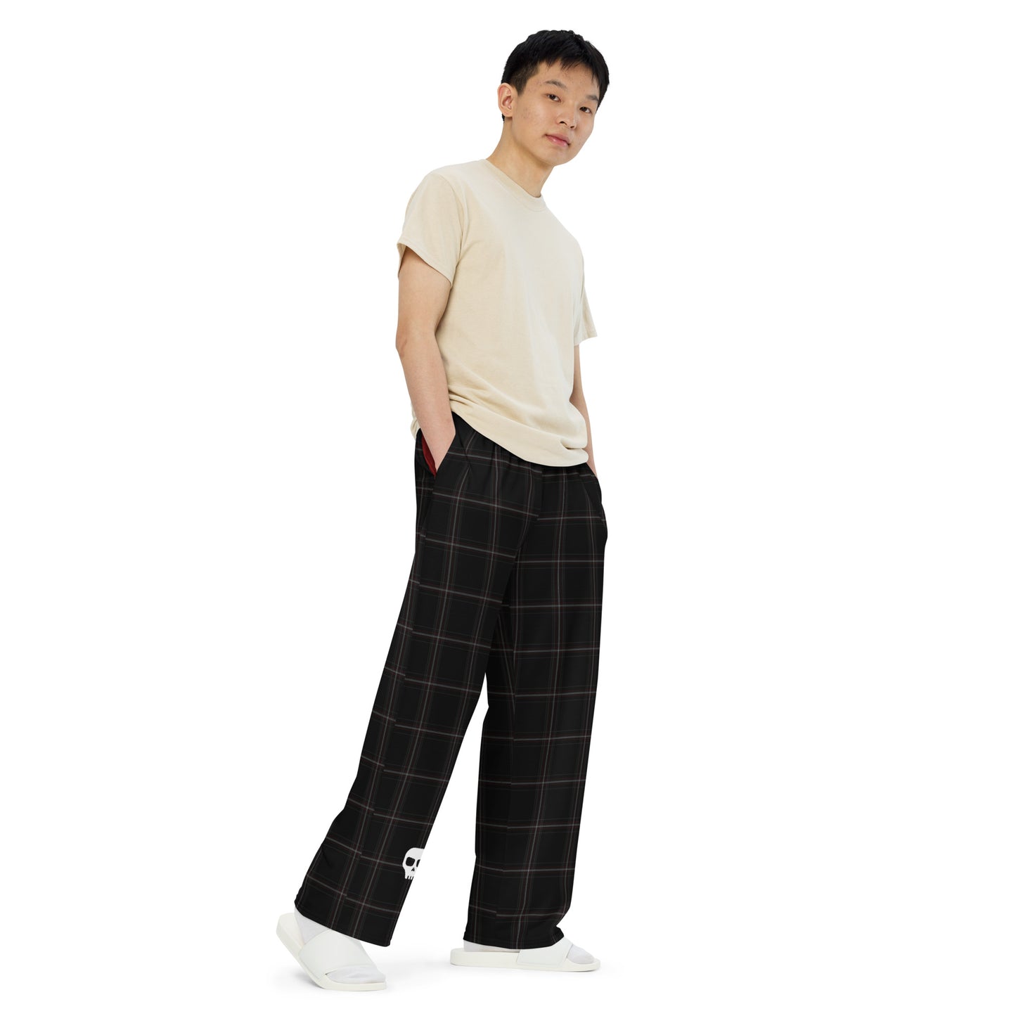 Skull Plaid - unisex wide-leg pants